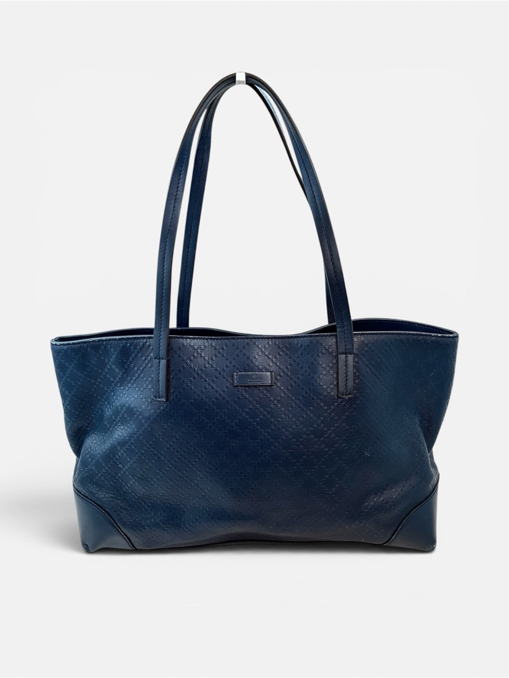 Gucci Navy Blue GG Embossed Leather Tote Bag Large Shoulder Bag
